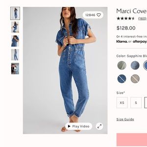 Free People Marci Coverall Size Medium. Blue jean utility style jumpsuit